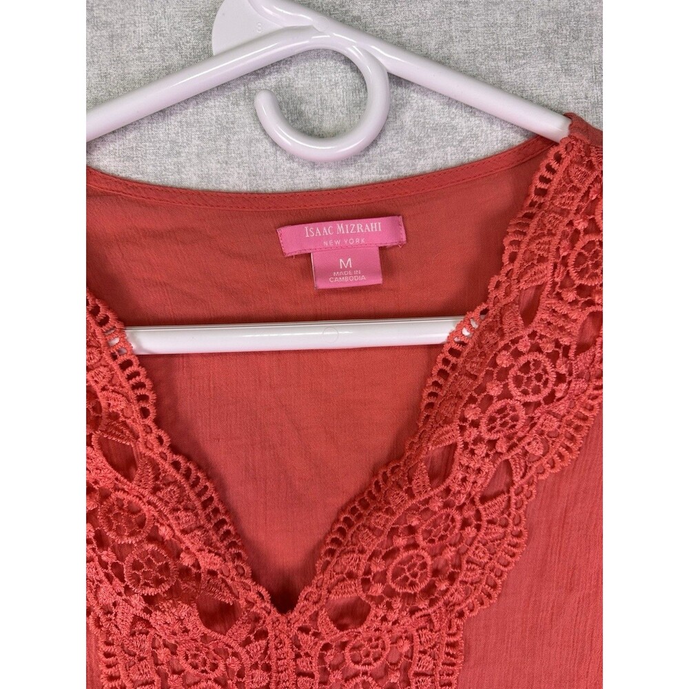 Isaac Mizrahi Womens Tunic Cover Up Size M Lace 3/4 Sleeve Cruise Summer Coral - Picture 2 of 5
